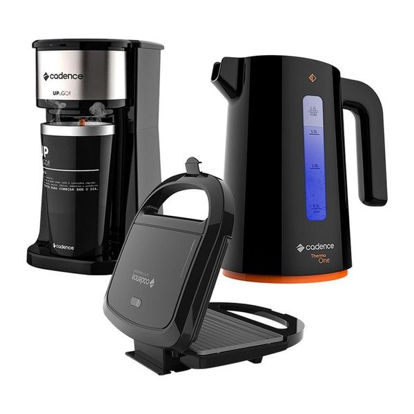 Kit Trio Black Cadence - Cafeteira To Go - Chaleira - Sanduicheira - 220V