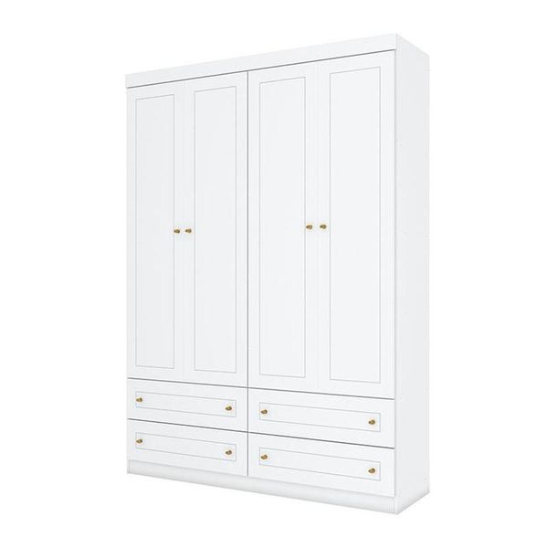 Berço Montessoriano E Guarda Roupa Infantil Americano 4 Portas Branco Com Colchão Ortobom - Henn