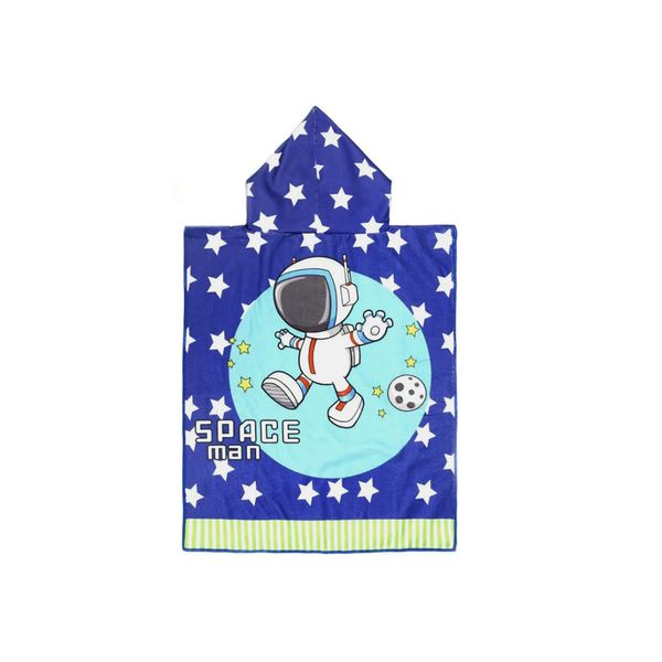 Poncho Infantil Toalha Capuz Praia Roupao Astronauta Azul