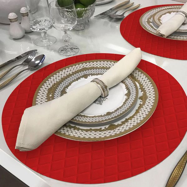 8 Jogo Americano Redondo Vermelho Matelasse Impermeável Pvc