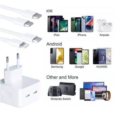 Carregador Turbo Duplo Usb-c Compativel iPad e iPhone 12 13 14 - 40w