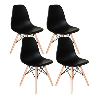 Mesa Redonda 90cm Com 4 Cadeiras Eames Eiffel Pés De Madeira Preta