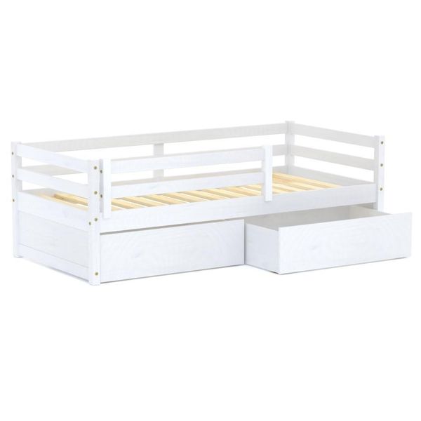 Cama Infantil Eco Com 02 Gavetas E Grade De Proteção Madeira Maciça Branco Mobilistore