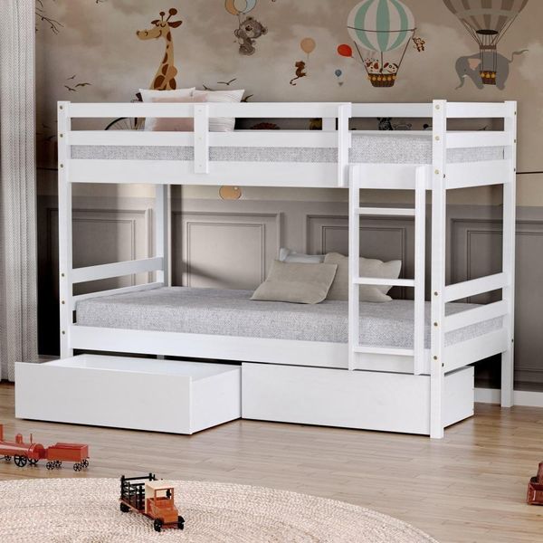 Beliche Infantil Eco Com 02 Gavetas Madeira Maciça Branco Megamobilia