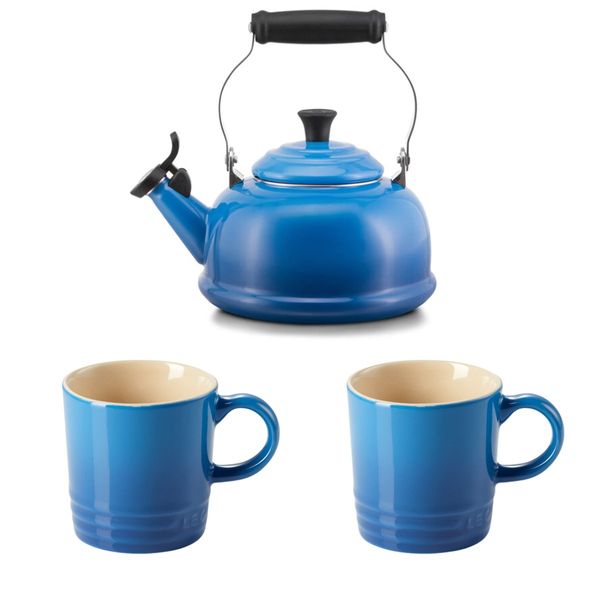 KIT LE CREUSET CHALEIRA TRADICIONAL  2 CANECAS 350ML Azul Caribe