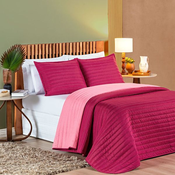 Kit Cobre Leito Double Queen Dupla Face Micropercal 200 Fios 3 Peças - Pink e Rosa
