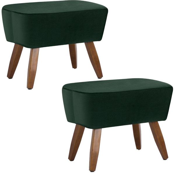Kit 02 Puffs Decorativos Pés de Madeira Fixo Juliet D02 Veludo Verde C-303 - Lyam Decor Kit 02 Puffs Decorativos Pés de Madeira Fixo Juliet D02 Veludo Verde C-303 - Lyam Decor