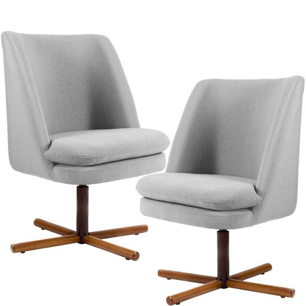 Kit 02 Poltronas Decorativas Giratória Base X Pérsia D02 Linho Cinza D-315 - Lyam Decor