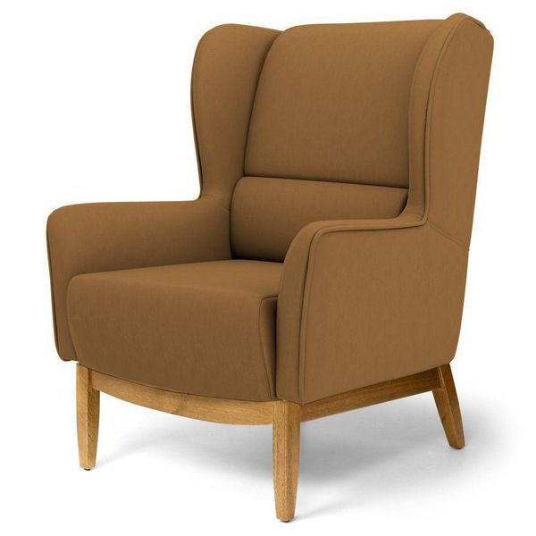 Poltrona Decorativa Sala de Estar Milena D02 Base de Madeira Corano Camel Cipatex C-02 - Lyam Decor
