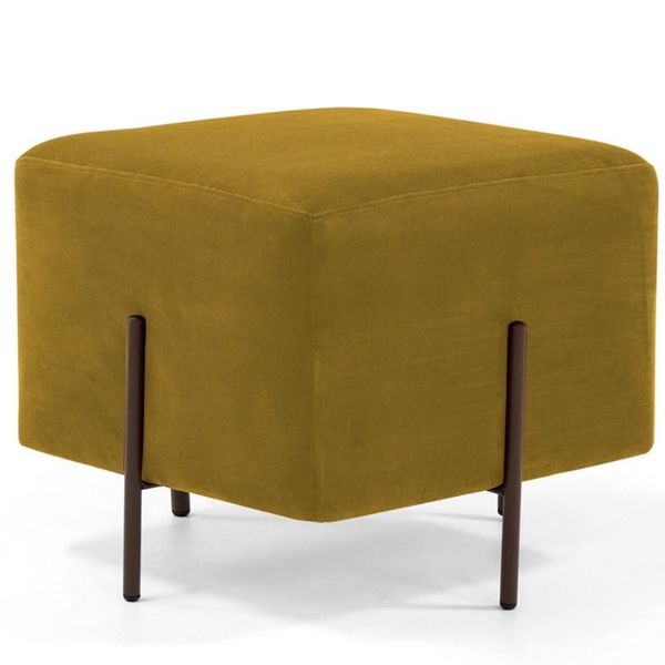 Puff Quadrado Decorativo Status 45x45 D02 Pés de Aço Veludo Mostarda C-279 - Lyam Decor