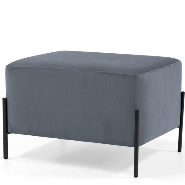 Puff Quadrado Decorativo Status 60x45 D02 Pés de Aço Veludo Cinza C-317 - Lyam Decor