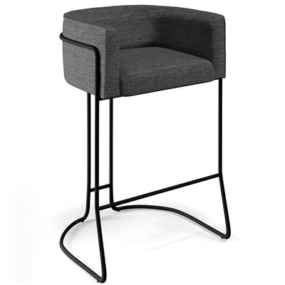 Kit 02 Banquetas Decorativas Fixa Base de Aço Preto Betina D02 Linho Cinza C-416- Lyam Decor