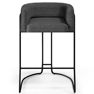 Kit 02 Banquetas Decorativas Fixa Base de Aço Preto Betina D02 Linho Cinza C-416- Lyam Decor
