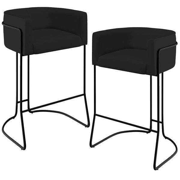 Kit 02 Banquetas Decorativas Fixa Base de Aço Preto Betina D02 Veludo Preto C-300 - Lyam Decor Kit 02 Banquetas Decorativas Fixa Base de Aço Preto Betina D02 Veludo Preto C-300 - Lyam Decor