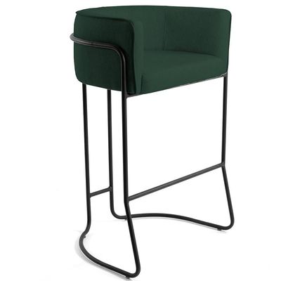 Kit 03 Banquetas Decorativas Fixa Base de Aço Preto Betina D02 Linho Verde Musgo C-117 - Lyam Decor
