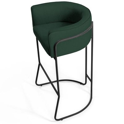 Kit 02 Banquetas Decorativas Fixa Base de Aço Preto Betina D02 Linho Verde Musgo C-117 - Lyam Decor