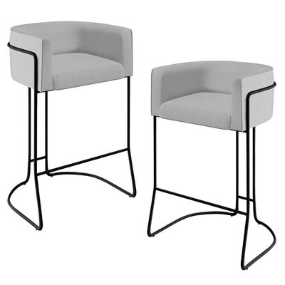 Kit 03 Banquetas Decorativas Fixa Base de Aço Preto Betina D02 Linho Cinza D-315 - Lyam Decor