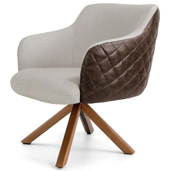 Poltrona Base Giratória de Madeira Jade D02 Linho Bege C-107 Tressê Corano Marrom - Lyam Decor Poltrona Base Giratória de Madeira Jade D02 Linho Bege C-107 Tressê Corano Marrom - Lyam Decor