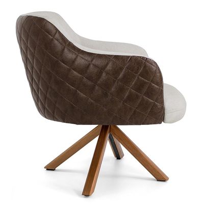 Poltrona Base Giratória de Madeira Jade D02 Linho Bege C-107 Tressê Corano Marrom - Lyam Decor