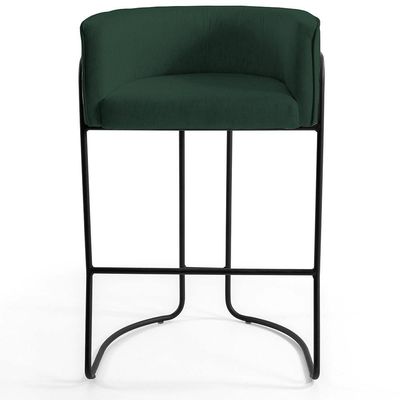 Banqueta Decorativa Fixa Base de Aço Preto Betina D02 Linho Verde Musgo C-117 - Lyam Decor