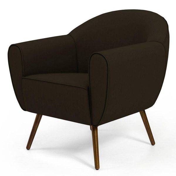 Poltrona Decorativa com Pés Palito Nina D02 Corano Marrom C-34 - Lyam Decor Poltrona Decorativa com Pés Palito Nina D02 Corano Marrom C-34 - Lyam Decor