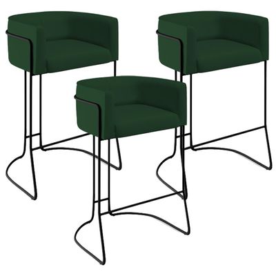 Kit 03 Banquetas Decorativas Fixa Base de Aço Preto Betina D02 Veludo Verde Musgo C-303 - Lyam Decor