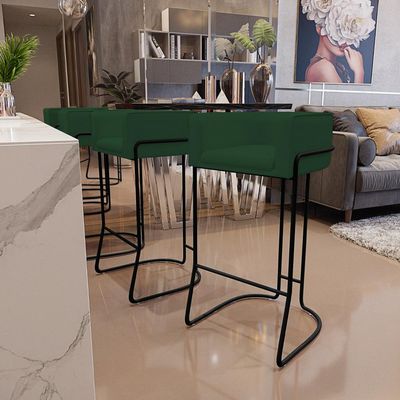 Kit 03 Banquetas Decorativas Fixa Base de Aço Preto Betina D02 Veludo Verde Musgo C-303 - Lyam Decor
