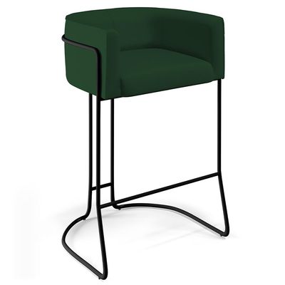 Kit 03 Banquetas Decorativas Fixa Base de Aço Preto Betina D02 Veludo Verde Musgo C-303 - Lyam Decor
