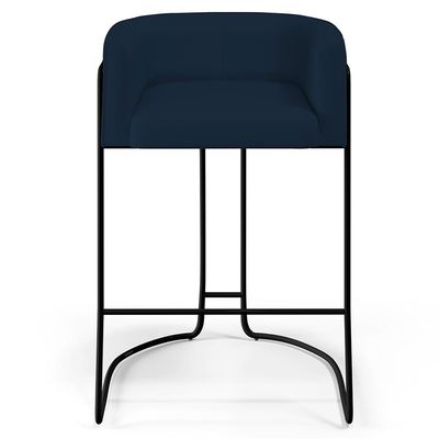 Kit 04 Banquetas Decorativas Fixa Base de Aço Preto Betina D02 Veludo Azul Oxford C-304 - Lyam Decor