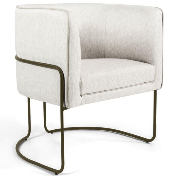 Poltrona Decorativa Fixa Base de Aço Bronze Betina D02 Linho Creme A-48 - Lyam Decor Poltrona Decorativa Fixa Base de Aço Bronze Betina D02 Linho Creme A-48 - Lyam Decor