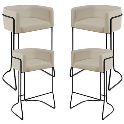 Kit 04 Banquetas Decorativas Fixa Base de Aço Preto Betina D02 Corano Bege C-26 - Lyam Decor