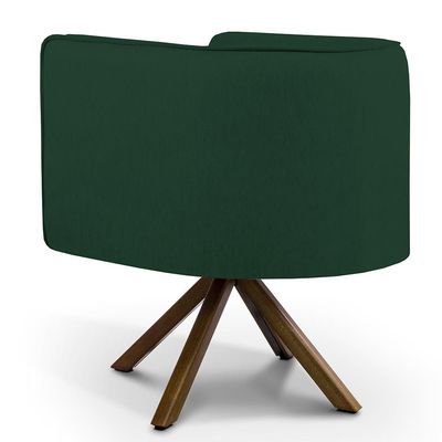Poltrona Decorativa Base Giratória de Madeira Betina D02 Linho Verde Musgo C-117 - Lyam Decor