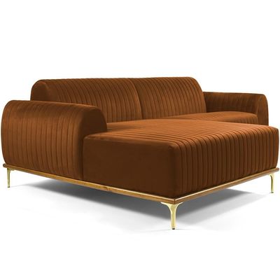 Sofá 6 Lugares com Chaise Esquerdo Para Sala Molino 350cm D02 Veludo Telha C-262 - Lyam Decor