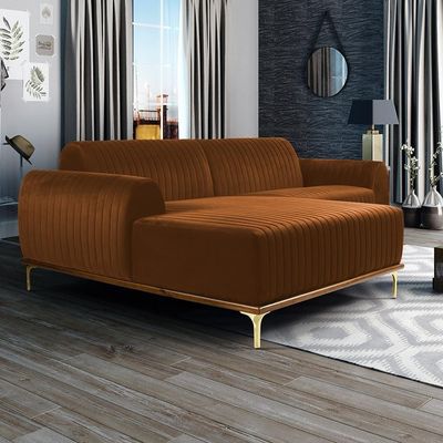 Sofá 6 Lugares com Chaise Esquerdo Para Sala Molino 350cm D02 Veludo Telha C-262 - Lyam Decor