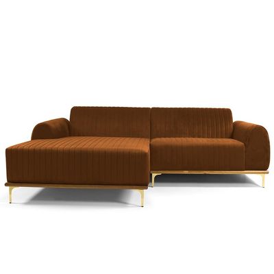 Sofá 6 Lugares com Chaise Esquerdo Para Sala Molino 350cm D02 Veludo Telha C-262 - Lyam Decor
