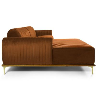 Sofá 6 Lugares com Chaise Esquerdo Para Sala Molino 350cm D02 Veludo Telha C-262 - Lyam Decor