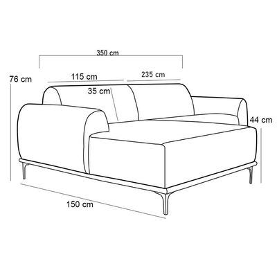 Sofá 6 Lugares com Chaise Esquerdo Para Sala Molino 350cm D02 Veludo Telha C-262 - Lyam Decor