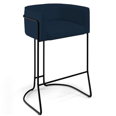 Kit 02 Banquetas Decorativas Fixa Base de Aço Preto Betina D02 Veludo Azul Oxford C-304- Lyam Decor
