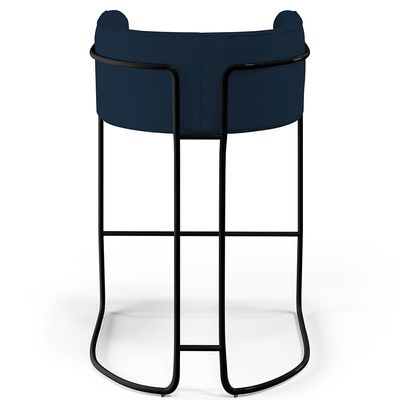 Kit 02 Banquetas Decorativas Fixa Base de Aço Preto Betina D02 Veludo Azul Oxford C-304- Lyam Decor