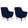 Kit 02 Poltronas Decorativa Fixa Pés de Madeira Juliet D02 Veludo Azul Marinho C-287 - Lyam Decor