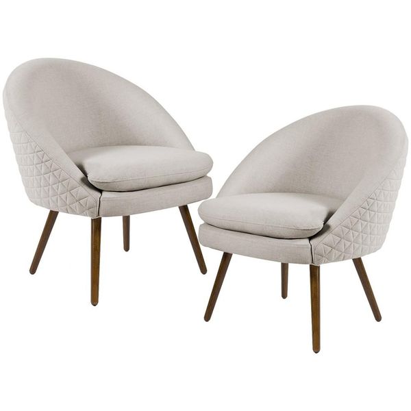 Kit 02 Poltronas Decorativas Fixa Pés Palito Rafa D02 Tressê Linho Bege C-107 - Lyam Decor