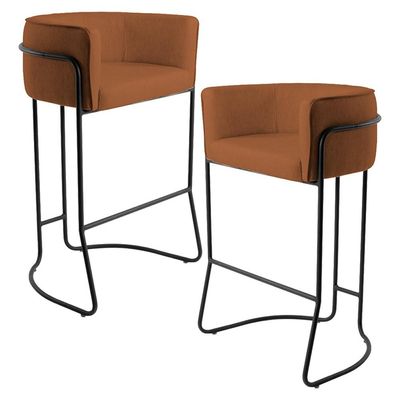 Kit 02 Banquetas Decorativas Fixa Base de Aço Preto Betina D02 Veludo Telha C-262 - Lyam Decor