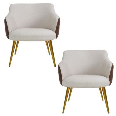 Kit 02 Poltronas Pés Palito New Bronze Jade D02 Linho Bege C-107 Tressê Corano Marrom - Lyam Decor