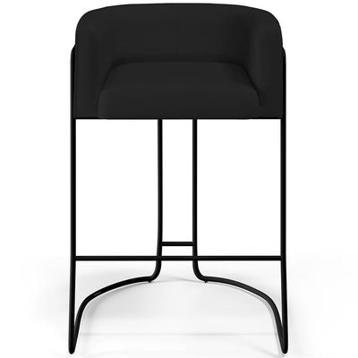 Kit 03 Banquetas Decorativas Fixa Base de Aço Preto Betina D02 Veludo Preto C-300 - Lyam Decor