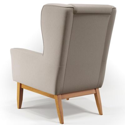 Poltrona Decorativa Fixa Base de Madeira Milena D02 Linho Bege C-107 - Lyam Decor