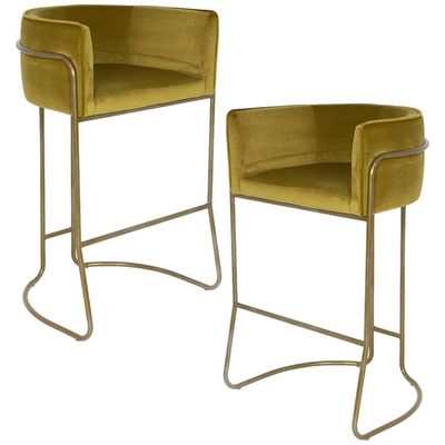 Kit 02 Banquetas Decorativa Fixa Base de Aço Bronze Betina D02 Veludo Mostarda C-260 - Lyam Decor
