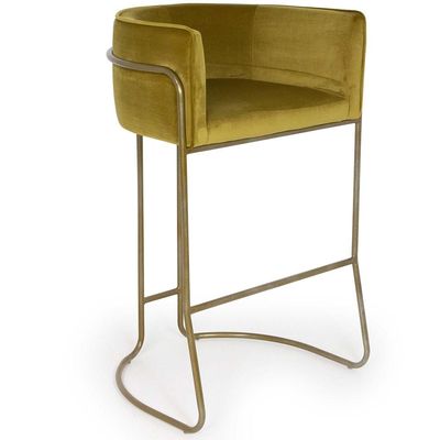 Kit 02 Banquetas Decorativa Fixa Base de Aço Bronze Betina D02 Veludo Mostarda C-260 - Lyam Decor