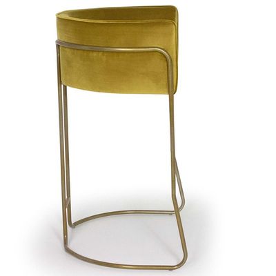 Kit 02 Banquetas Decorativa Fixa Base de Aço Bronze Betina D02 Veludo Mostarda C-260 - Lyam Decor