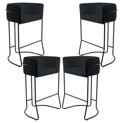 Kit 04 Banquetas Decorativas Fixa Base de Aço Preto Betina D02 Corano Preto C-05 - Lyam Decor