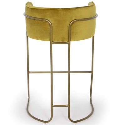 Kit 02 Banquetas Decorativa Fixa Base de Aço Bronze Betina D02 Veludo Mostarda C-260 - Lyam Decor
